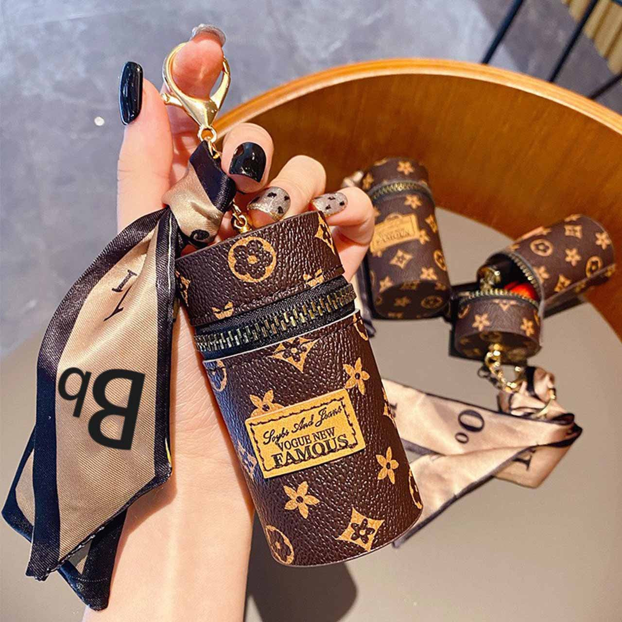 Dark Brown Fashion Ribbon Retro Lipstick Bag Pu Coin Purse Ladies Bag