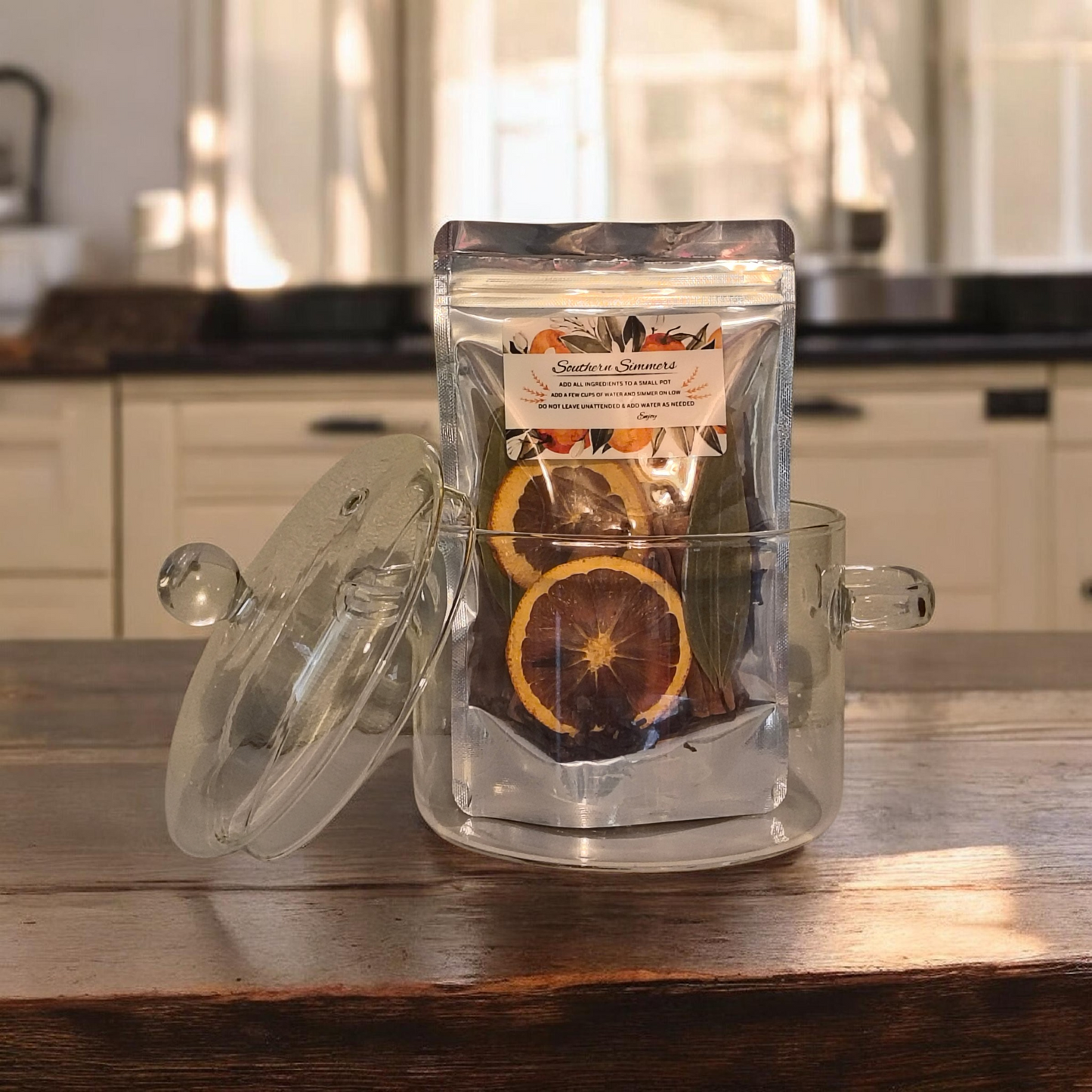 Clear Glass Simmer Pot w/Aromatic Ingredient Simmer Kit