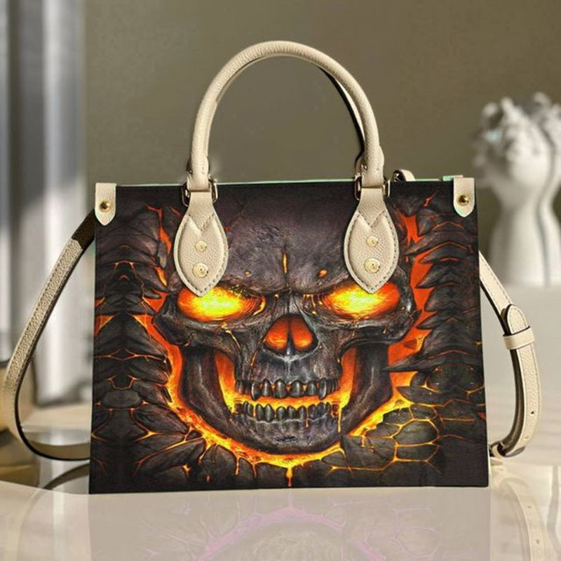 Skull Floral PU Leather Tote Bag