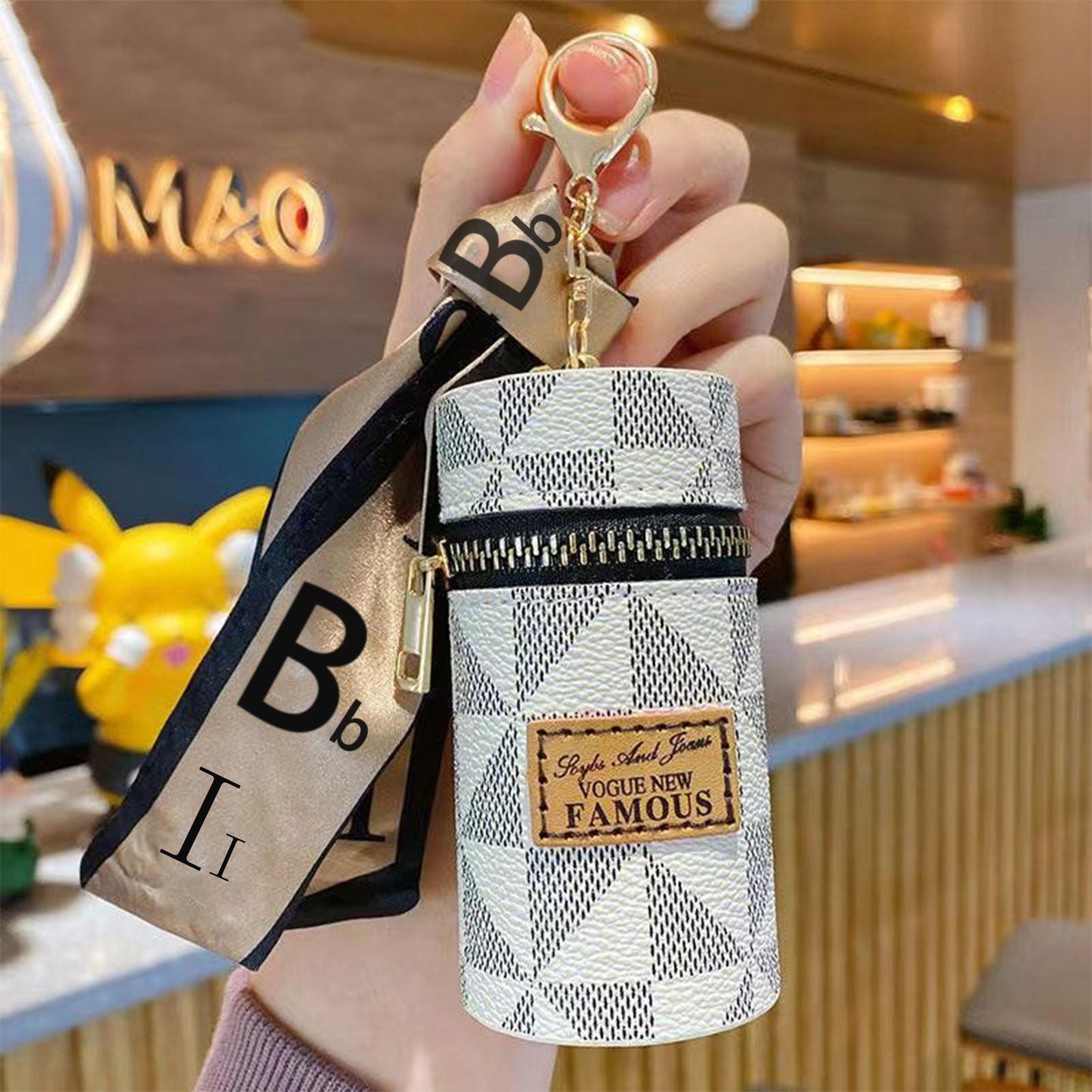 White Fashion Ribbon Retro Lipstick Bag Pu Coin Purse Ladies Bag