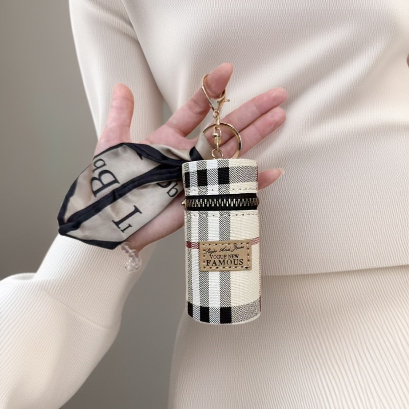Beige Fashion Ribbon Retro Lipstick Bag Pu Coin Purse Ladies Bag