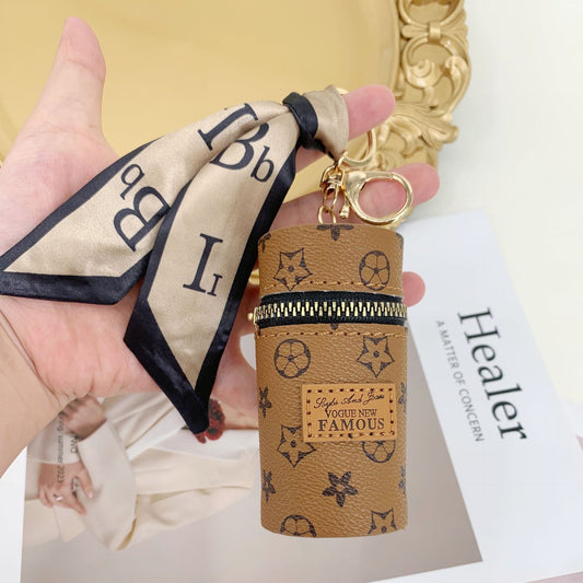 Khaki Fashion Ribbon Retro Lipstick Bag Pu Coin Purse Ladies Bag