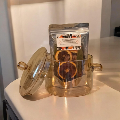 Amber Colored Glass Simmer Pot w/Aromatic Ingredient Simmer Kit