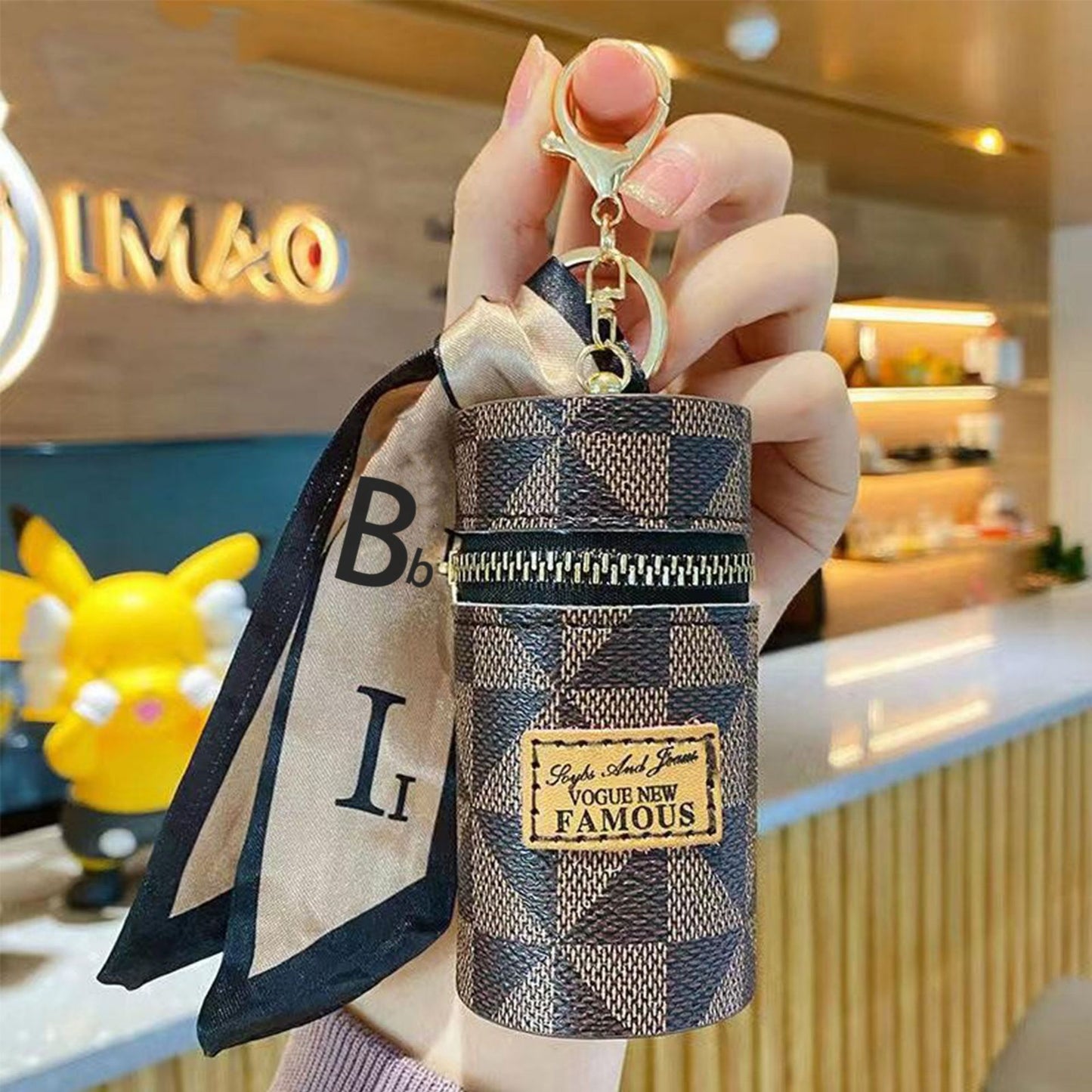 Light/Dark Brown Fashion Ribbon Retro Lipstick Bag Pu Coin Purse Ladies Bag