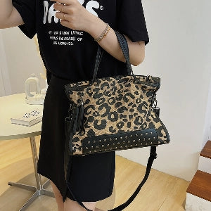 Black Leopard PU Leather Crossbody Bag