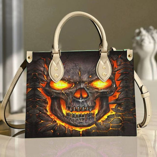 Skull Floral PU Leather Tote Bag