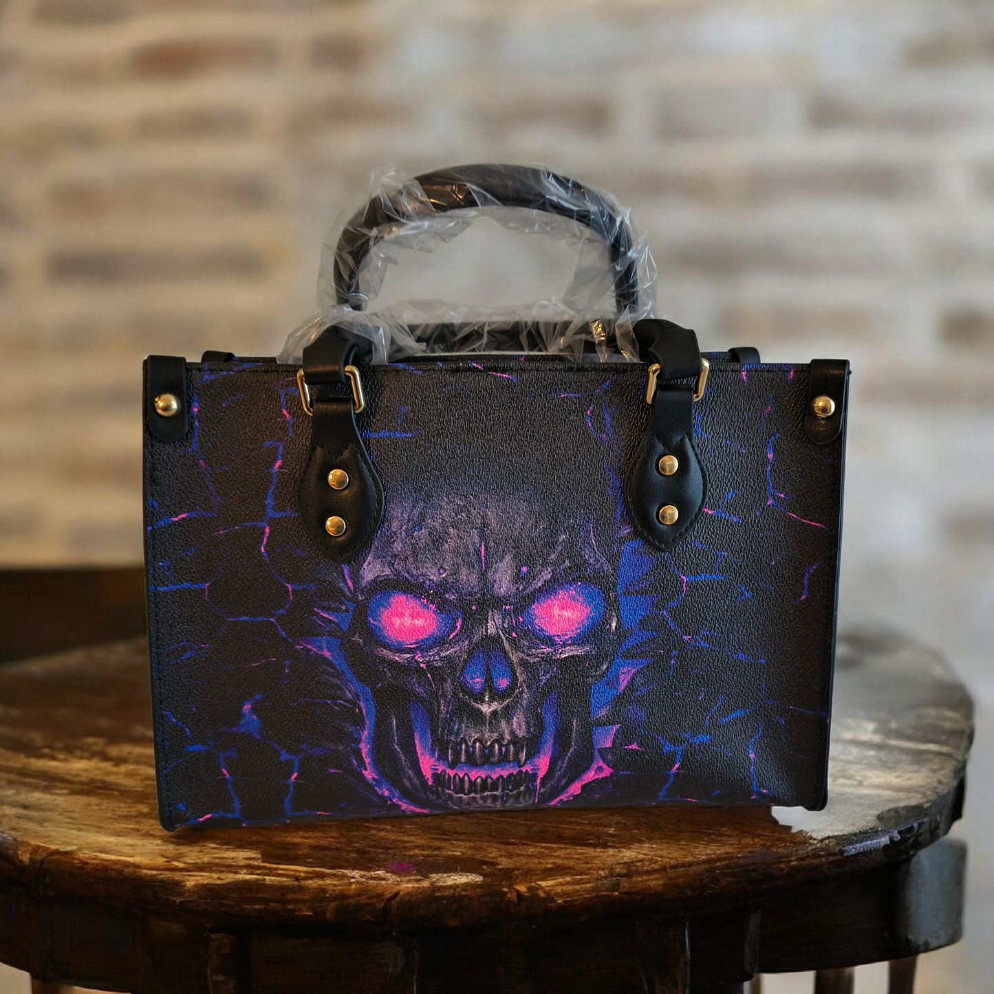 Skull Floral PU Leather Tote Bag