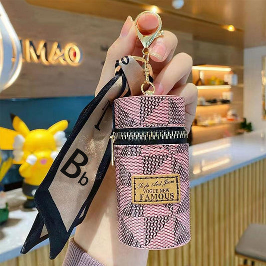 Pink/Brown Fashion Ribbon Retro Lipstick Bag Pu Coin Purse Ladies Bag
