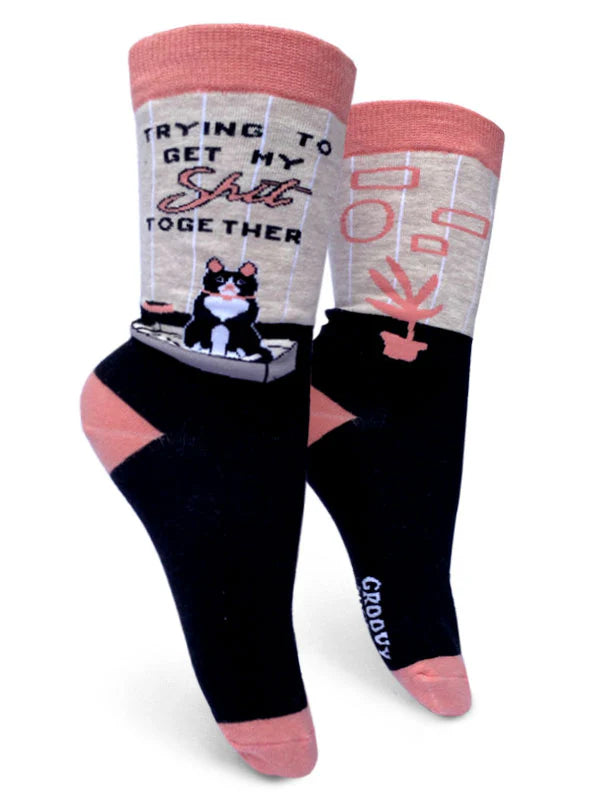 Trying Cat Womens Crew Socks
